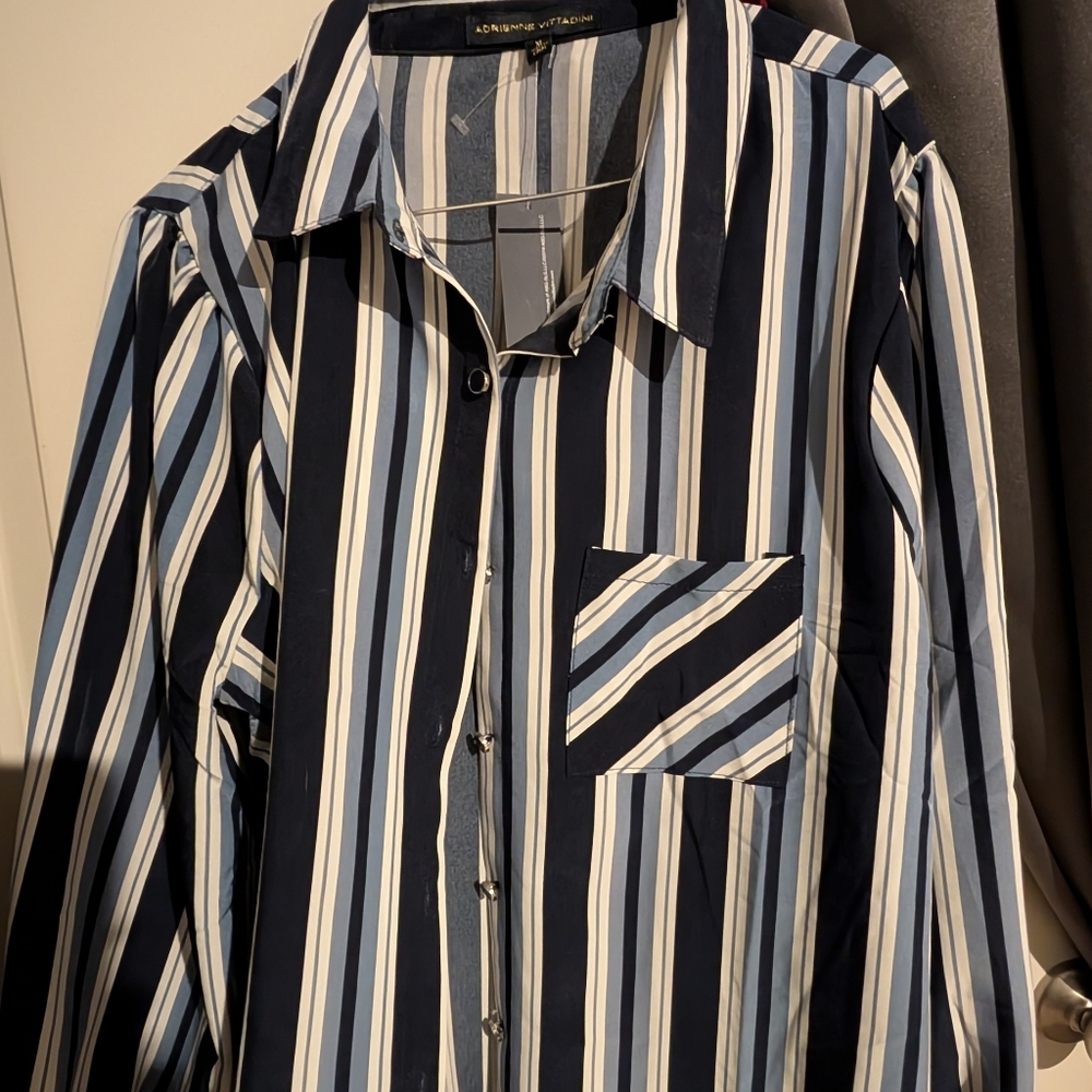 Navy And Blue Stripped Button Dress Shirt XL Long Sleeve Shirt Women's